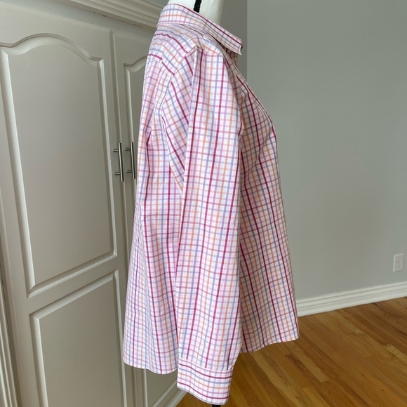 Lands' End no iron plaid size 18 long sleeve button up shirt work career office - Picture 4 of 12